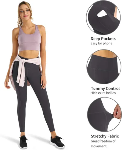 Vista 3 de Fengbay - Pantalones de yoga de cintura alta para mujer con control de abdomen, bolsillos y elasticidad en 4 direcciones, pantalones de yoga