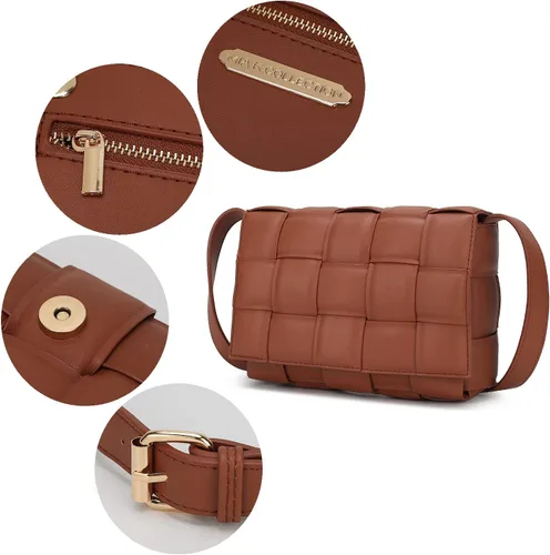 Vista 6 de MKF Collection Bolso cruzado tejido para mujer, de piel vegana, bolso de hombro trenzado, bolso de mensajero