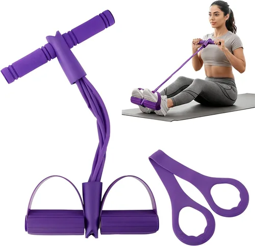 Vista 9 de 21 Bandas de Resistencia para Fitness - 6 Tubos con Pedal y Tirador de Tobillo, Cuerda de Tensión Multifunción, Banda de Resistencia con Pedal