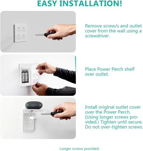 Vista 4 de WALI Repisa de doble enchufe de pared – Estante de baño dúplex para cepillo de dientes eléctrico, HomePod Mini, Echo Dot y carga de teléfono – blanco