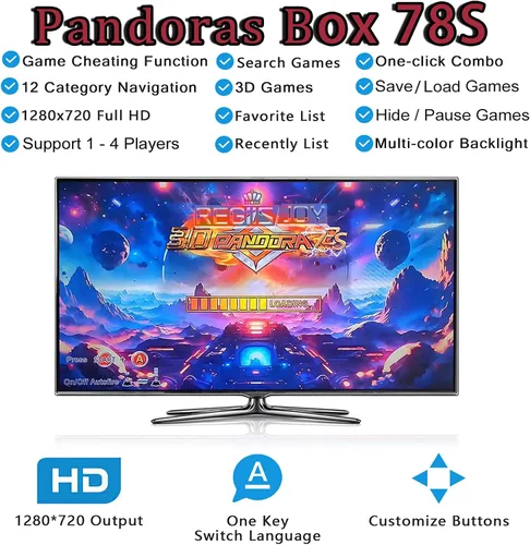 Vista 2 de RegiisJoy 32000 Pandoras Box 78S Retro Arcade Game Console, 4 Jugadores 3D Magical Modified Game, Search Save Delete Cheat Function, Lista