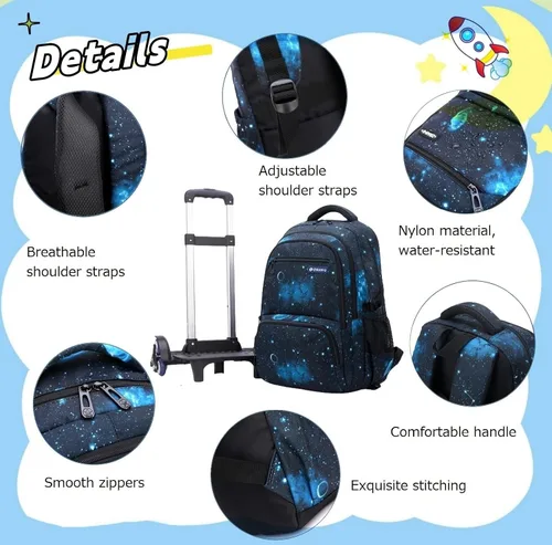 Vista 4 de Mochila con ruedas para niños, 3 unidades, con ruedas, mochila escolar con ruedas y bolsa de almuerzo