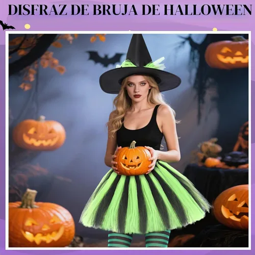 Vista 2 de SATINIOR Disfraz de bruja de Halloween para mujer 2026, negro y verde
