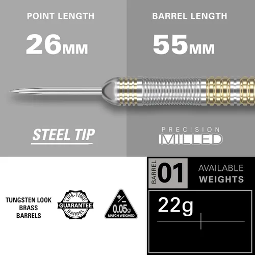 Vista 3 de Target Darts Rob Cross - Juego de dardos de punta de acero de latón 22G, juego de dardos de voltaje, edición Rob Cross Player, kit completo