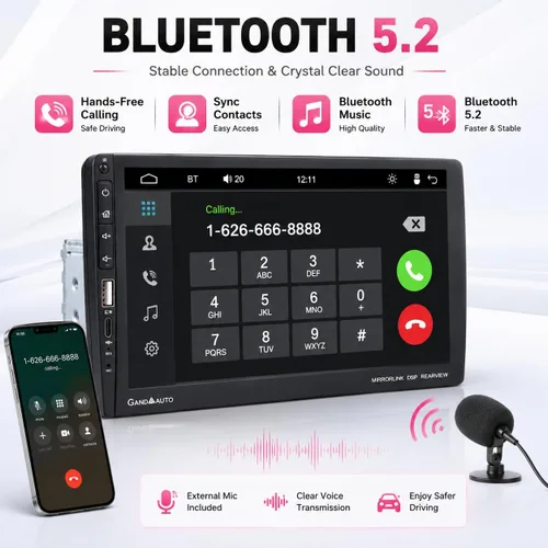 Vista 3 de Estéreo de Coche de 9 Pulgadas de DIN Único con Apple CarPlay Inalámbrico Android Auto, Radio de Coche, Pantalla Táctil IPS de 9" de Capacitancia