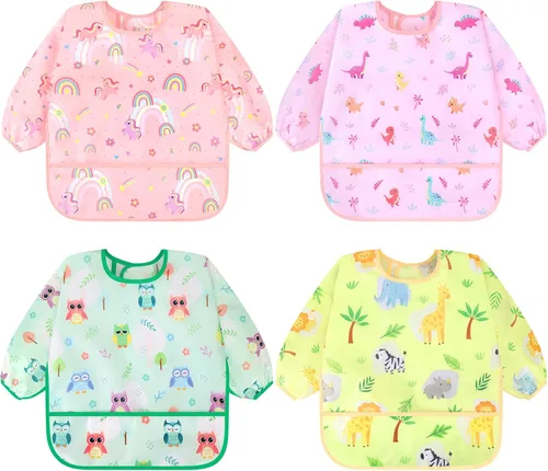 Vista 12 de Accmor 4 Pack Long Sleeve Bibs, Baby Smock Waterproof Full Sleeved Bib for Baby Toddler 6-36 Months