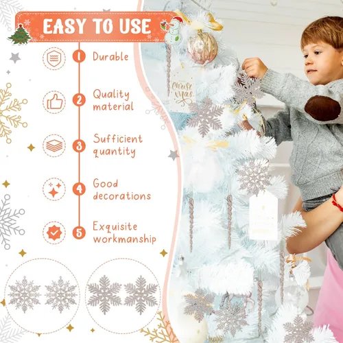 Vista 3 de Deekin 72 piezas adornos de carámbano de copo de nieve para árbol de Navidad, carámbanos torcidos de copo de nieve con purpurina, decoraciones