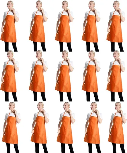 Vista 12 de Total de 15 delantales con peto de colores lisos mixtos a granel para mujeres, hombres y adultos, con 2 bolsillos frontales, para cocinar, pintar