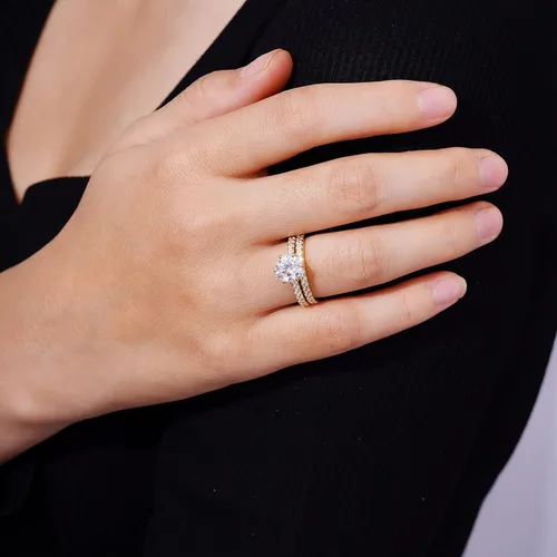 Vista 2 de Tienda Collection Platinum or Gold Plated Sterling Silver Wedding Set Rings set with Round Cut Infinite Elements Cubic Zirconia