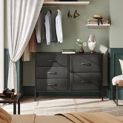 Vista 4 de WLIVE - Cómoda para dormitorio con 5 cajones, cómodas anchas para dormitorio con organizadores de cajones, cómoda con cajones, cómoda de tela