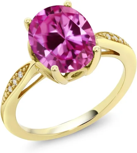 Vista 78 de Gem Stone King Anillo de compromiso de oro amarillo de 14 quilates de 2-3 quilates con piedra preciosa ovalada de 0.394 x 0.315 in y diamantes