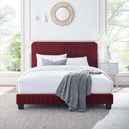 Vista 15 de Modway Celine - Cama con plataforma de terciopelo copetudo y alto rendimiento con canal en color rosa polv