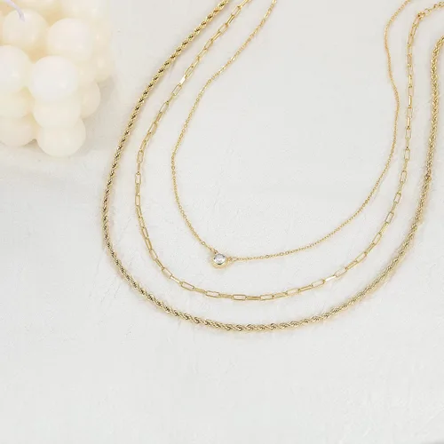 Vista 6 de CHESKY - Collares de oro escalonados para mujer, cadena delicada de 14 quilates, diseño de eslabones cubanos a la moda, con cierre de círculo