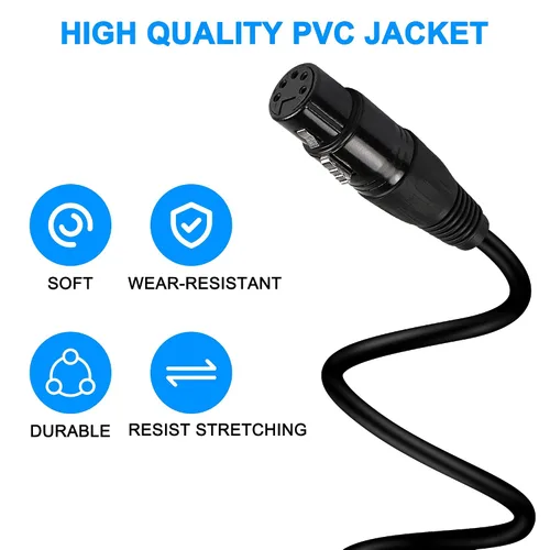 Vista 2 de MEIRIYFA Cable adaptador XLR DMX de 5 pines, XLR de 5 pines macho a hembra Cable de conexión equilibrado Cable de micrófono - Negro, 1M
