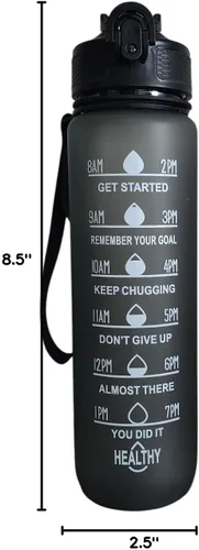 Vista 5 de Botella de agua deportiva con marcador de tiempo, 32 onzas, seguimiento motivacional, sin BPA, azul, verde y negro (negro)
