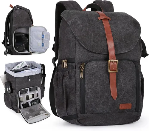Vista 8 de BAGSMART - Mochila para cámara, mochilas de cámara DSLR para fotógrafos, mochila de fotografía impermeable antirrobo con compartimento para portátil