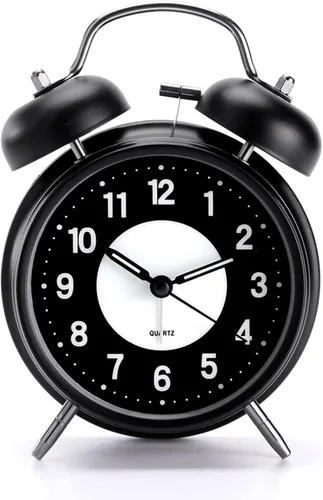 Vista 11 de PILIFE Reloj despertador analógico, 4 pulgadas, súper silencioso, sin tictac, con luz de fondo, sin repetición, funciona con pilas, campana ruidosa