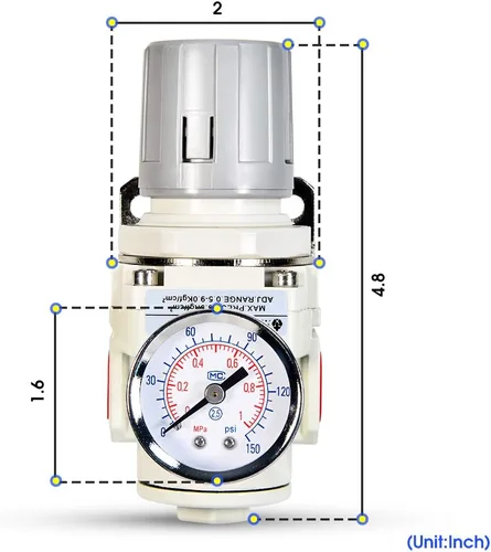 Vista 2 de TAILONZ PNEUMATIC Regulador de presión de los accesorios del compresor de aire del NPT del 1/2 pulgada para los sistemas de aire comprimido AR4000-04