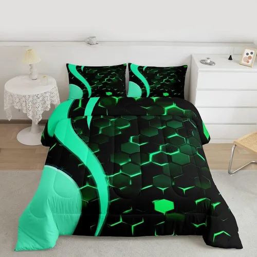 Vista 19 de Feelyou Juego de ropa de cama abstracta suave para niños y niñas, juego de edredón geométrico tamaño individual, edredón de rayas de microfibra