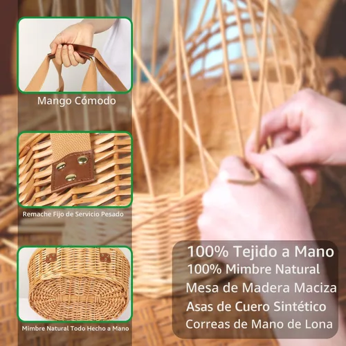 Vista 7 de Hap Tim Juego de Cesta de Picnic de Mimbre para 2 con Mini Mesa Plegable de Vino para Picnic y Bolsa Refrigeradora Grande Aislada y Kits de Servicio