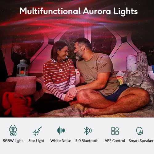 Vista 6 de Proyector de luz de galaxia del norte, proyector Star Aurora con ruidos blancos, control remoto y temporizador, altavoz Bluetooth, proyector