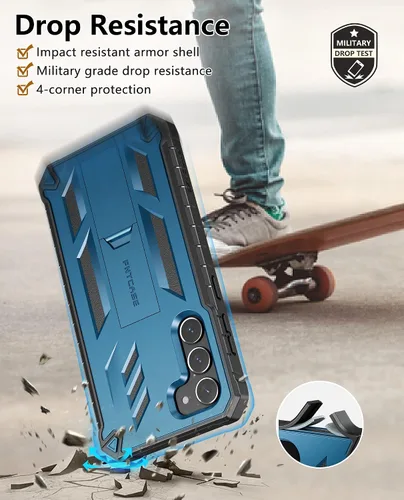 Vista 4 de FNTCASE Funda para Samsung Galaxy S23-Plus funda protectora texturizada de doble capa y carcasa de TPU resistente con soporte, protección contra