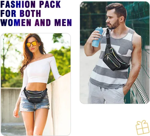 Vista 5 de JECIMER Riñonera para mujeres y hombres, Riñonera de moda para niñas, adolescentes y niños con 5 bolsas, cinturón negro, paquete de cintura, bolsa