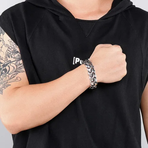 Vista 5 de Pulsera de cadena estilo armadura de muñeca para hombre, joyería punk de acero inoxidable para hombres, plata genial, regalos para hombres 8.26