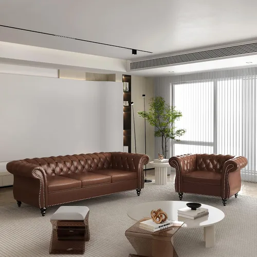 Vista 60 de QHITTY Juego de 2 piezas para sala de estar, Sofá Seccional Chesterfield Silla Contemporáneo Tapizado de Terciopelo Loveseat Juego de Sofás