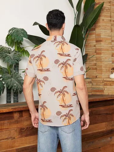 Vista 2 de SweatyRocks Camisas de manga corta con botones para hombre, estilo casual, para vacaciones, Aloha