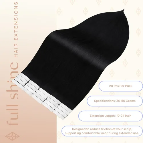 Vista 3 de Full Shine - Extensiones de cabello humano con cinta adhesiva, 10 pulgadas, sin costuras, color 1 negro azabache de 1.06 oz, cinta invisible