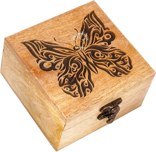 Vista 49 de Urna de madera antigua hecha a mano con grabado del árbol de la vida tallada a mano para mujeres y hombres, joyas Acentos de decoración del hogar