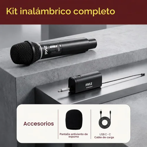 Vista 7 de Pyle Sistema de micrófono USB profesional, micrófono portátil dinámico de 16 canales con sonido claro de largo alcance, micrófono inalámbrico
