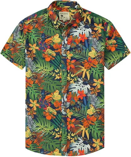 Vista 4 de Novedad Camisa con Estampado Floral Blusa Hombres Solapa Botón Abajo Camiseta Jersey Manga Corta Frente abierto