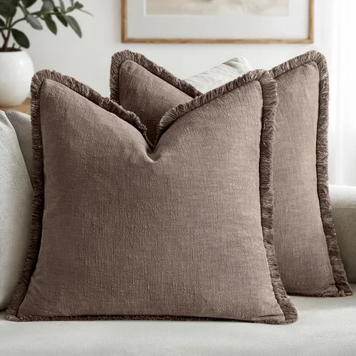 Vista 25 de MIULEE Juego de 2 fundas de almohada decorativas de lino neutro con flecos, fundas de cojín de estilo bohemio con borlas para sofá, cama, sala