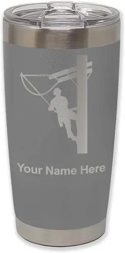 Vista 34 de LaserGram Taza aislada al vacío de 20 onzas, Lineman, grabado personalizado incluido (negro)
