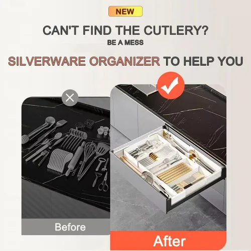 Vista 5 de Organizador de cajones de cubiertos, organizador de utensilios profundos expandible para cajones de cocina (13-22.4 x 15 pulgadas, negro)