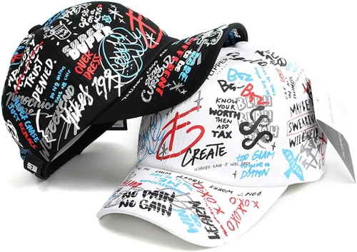 Vista 7 de Flipper Diseñador Graffiti Doodle Gorra de béisbol de algodón para hombres y mujeres, sombrero Kpop con borde curvo, ajustable