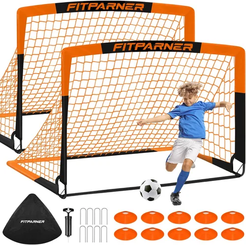 Vista 13 de Arcos de Fútbol para Niños para Patio Trasero - Juego de 2 Arcos de Fútbol Plegables Emergentes con Bola, Conos, Kit Completo de Equipo