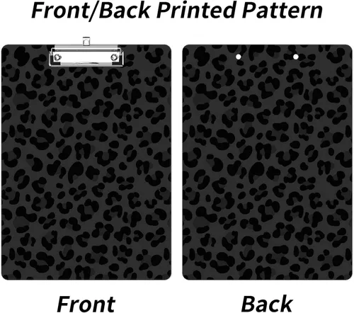 Vista 2 de Portapapeles con estampado de leopardo negro con soporte para bolígrafo, tamaño carta A4, lindo portapapeles de plástico con clip de perfil bajo