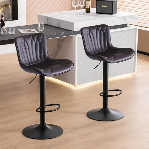 Vista 6 de YOUNIKE Juego de 2 taburetes de bar marrones modernos giratorios de altura de mostrador con respaldo alto ajustable para cocina, taburetes de bar
