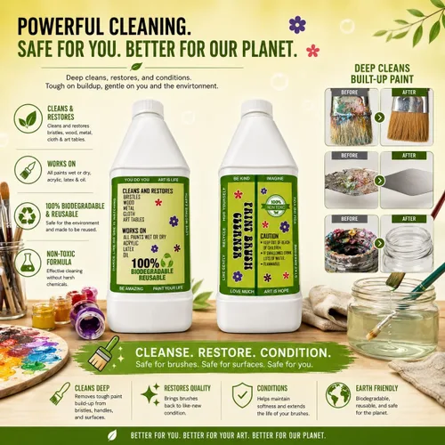 Vista 4 de Green Piece® Paint Brush Cleaner & Restorer – 100% Natural, Non-Toxic Formula – Made in USA – Cleans Wet or Dry Paint – Safe for Hands – Works on