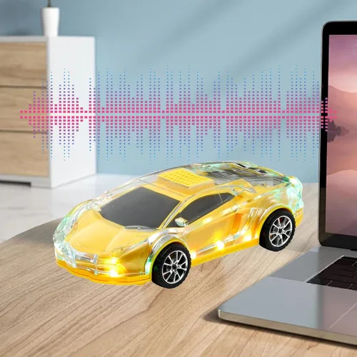 Vista 3 de Altavoz Bluetooth retro con forma de coche, altavoz Bluetooth portátil con luces, batería de 1500 mAh, 32 GB expandible