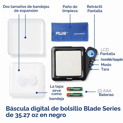 Vista 2 de American Weigh Scales Serie Blade Escala Digital de Bolsillo en Gramos 1000g x 0.1g Mini Escala de Precisión de 0.1g de Exactitud, Escala