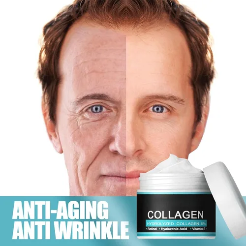 Vista 3 de Crema antiarrugas de colágeno para hombres – 1.76 oz de crema hidratante facial con 5% de colágeno hidrolizado, retinol, ácido hialurónico
