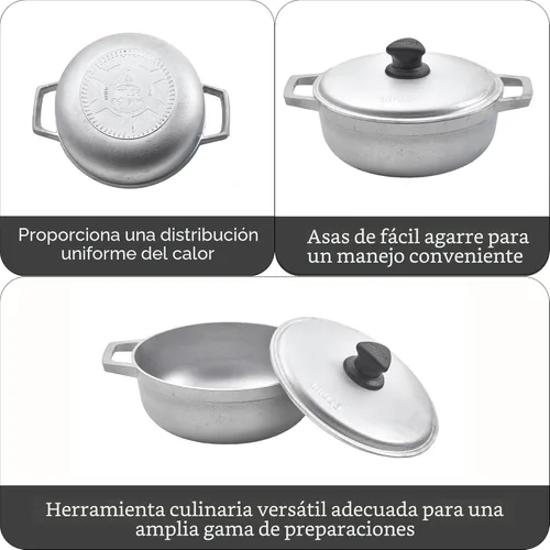 Vista 2 de IMUSA Caldero - Olla con tapa de aluminio de 2 cuartos de galón, aluminio fundido, perfecta para servir grupos pequeños, asas remachadas, fabricada