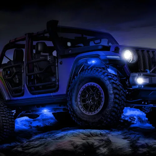 Vista 5 de Luces de Roca para Camiones, 4 Módulos de Luces LED de Roca, Kits de Luces de Neón de Roca Impermeables IP67 para Camioneta ATV Todoterreno SUV