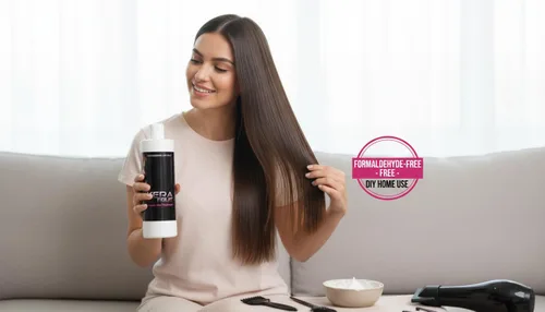 Vista 4 de Kera Fruit Kit de tratamiento capilar de queratina sin formaldehído de 16 onzas, para todo tipo de cabello, brasileño, soplado en casa, control