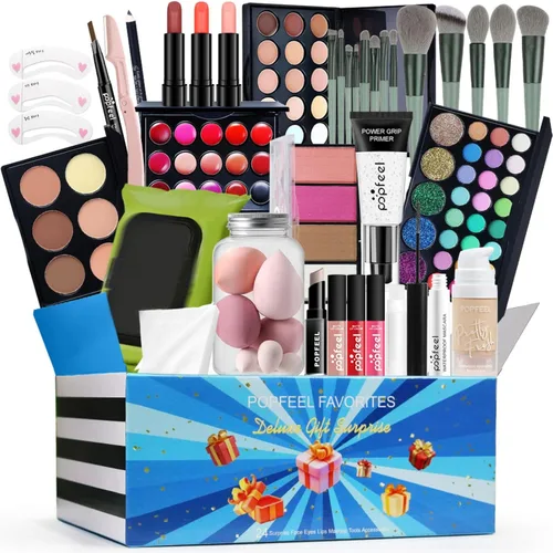 Vista 8 de Caja de maquillaje, regalo surtido sorpresa para festivales con productos de maquillaje profesional, juego de cosméticos para fiestas, para mujeres