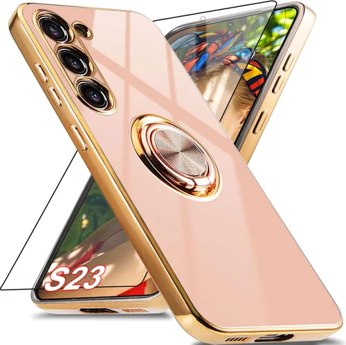 Vista 9 de Funda para Samsung Galaxy S23 con 1 Protector de Pantalla, Soporte de Anillo de Rotación de 360° Integrado con Soporte Magnético, Cubierta Negro